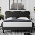 Queen Size Black Linen Upholstered Platform Bed with Adjustable Headboard U254