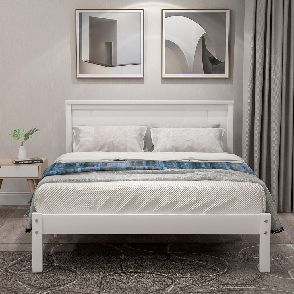 White Twin Wood Platform Bed Frame with Headboard R6870
