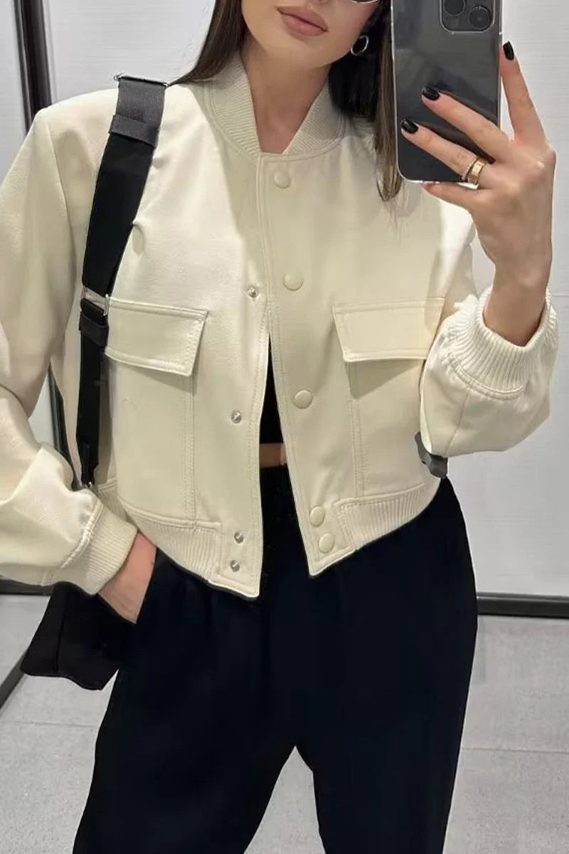 Solid Mandarin Collar Outerwear G630