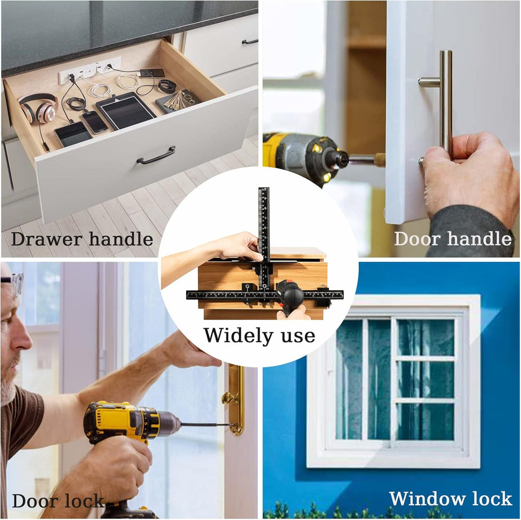 Cabinet Hardware Jig, Aluminum Alloy Handle Template Tool with Automatic Center Punch and 4 Drill Bits L8950