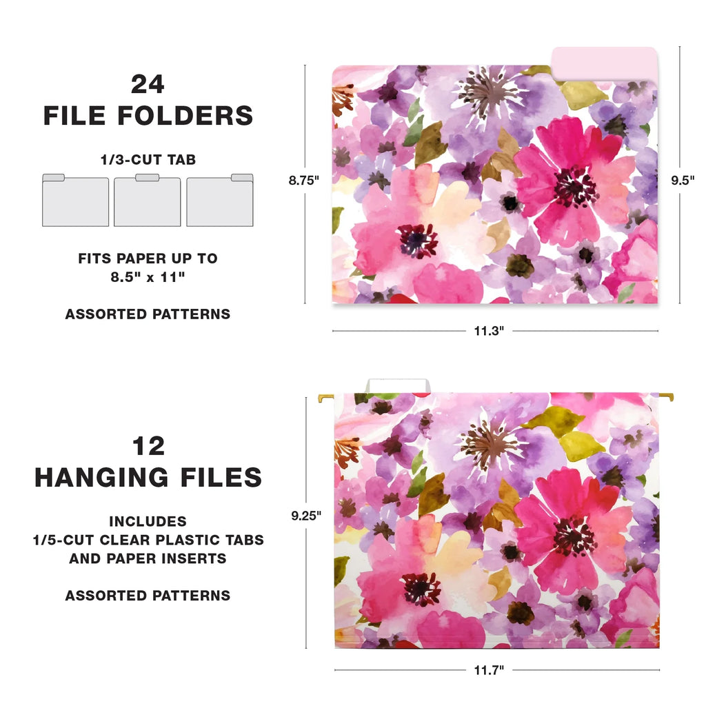 Deluxe Hanging File Folder Kit with Metal Hanging Basket, 12 Hanging Folders, 24 File Folders, Letter Size I74791