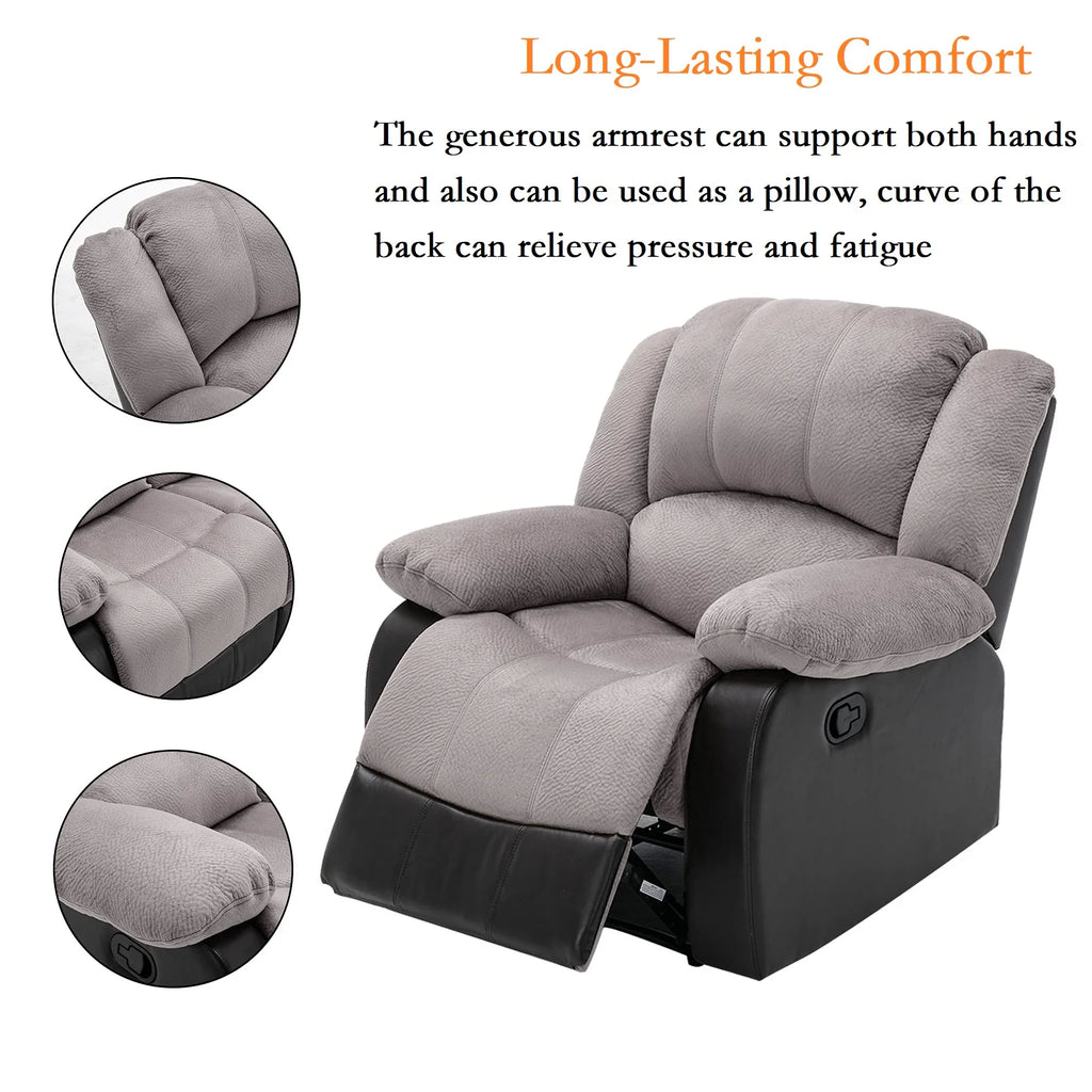 Manual Single Reclining Sofa, Gray PU Leather Z4598