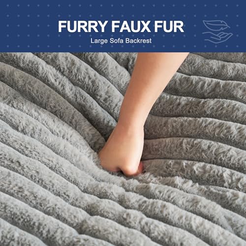 Large Grey Fluffy Bean Bag Sofa with Armrest F2310