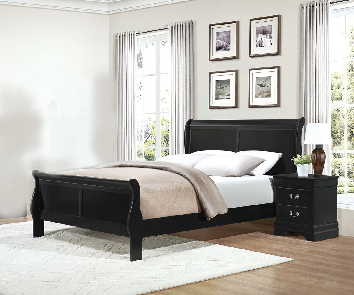 Black Finish 3pc Queen Bed and Nightstands Bedroom Set W984533