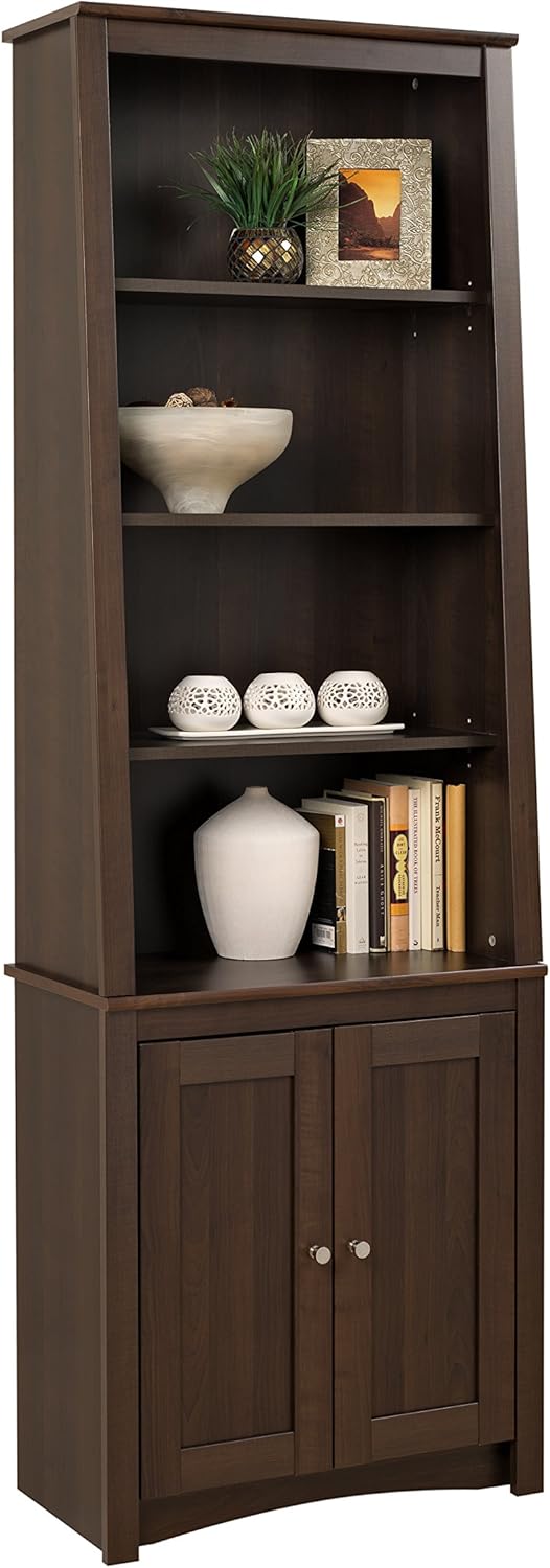 Espresso Tall Slant-Back Bookcase with 2 Doors T38550