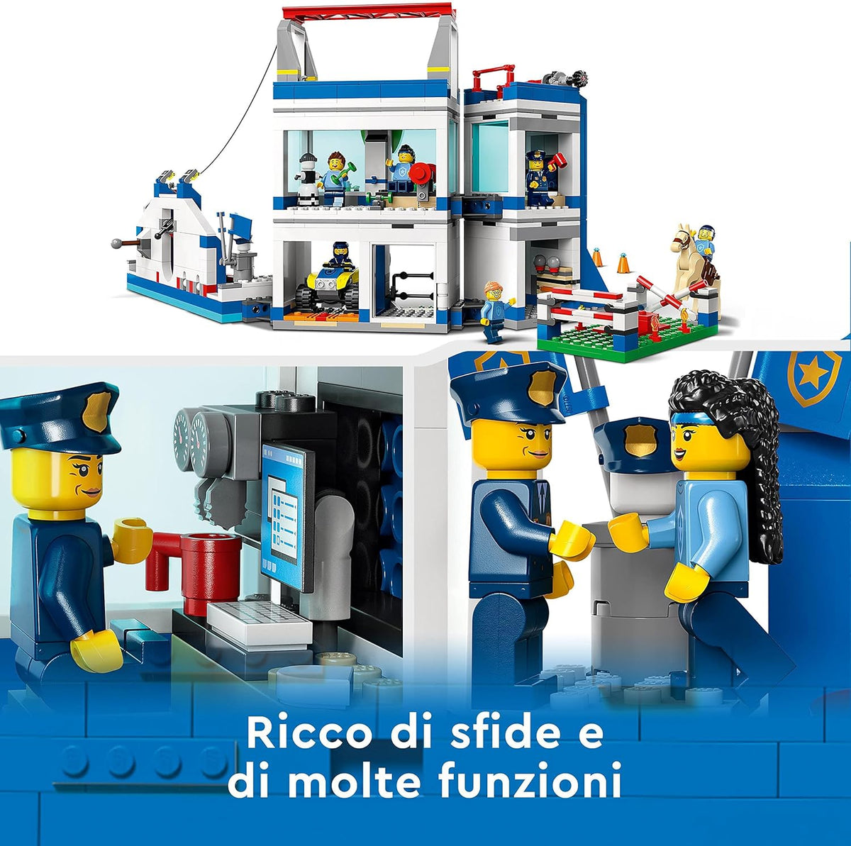 Police Training Academy Station Playset with Obstacle Course, Horse Figure, Quad Bike Toy and 6 Officer Minifigures U6905