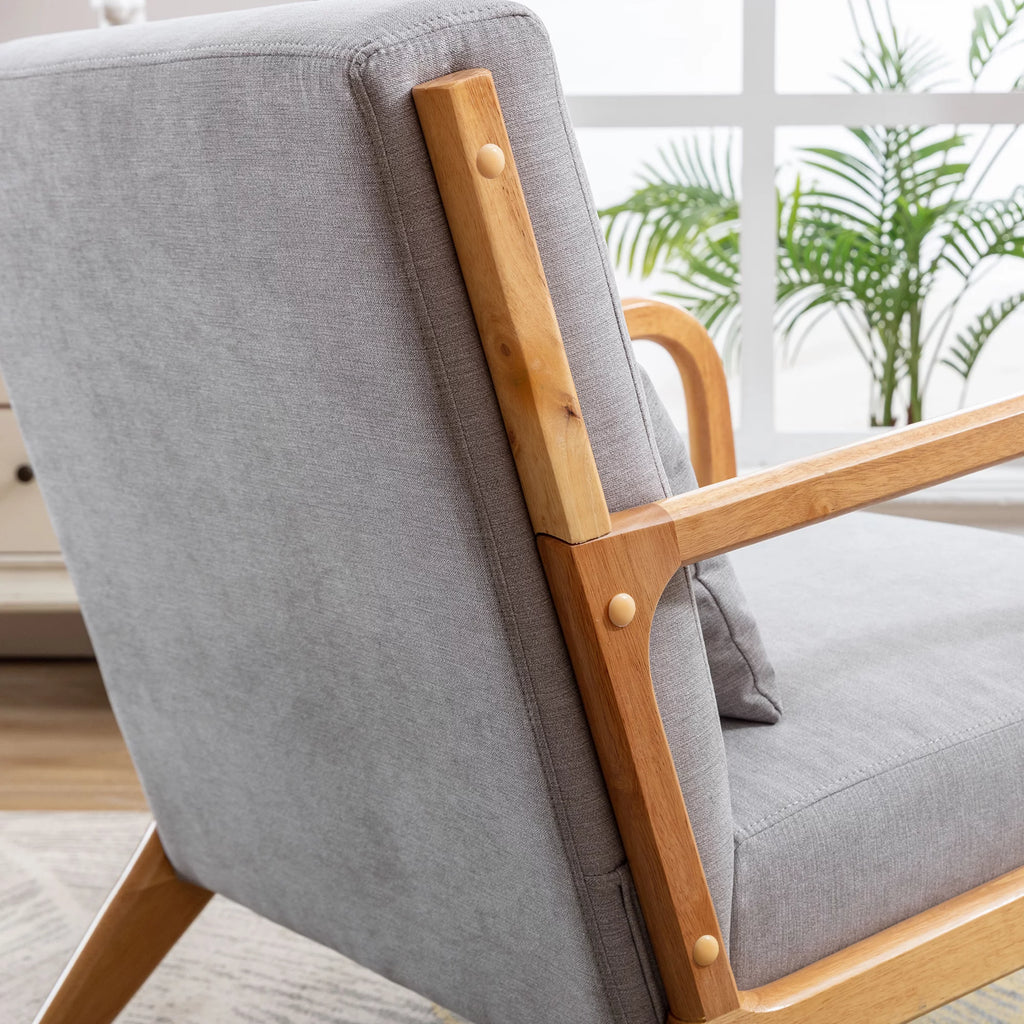Beige Fabric Accent Armchair with Wood Frame V77770