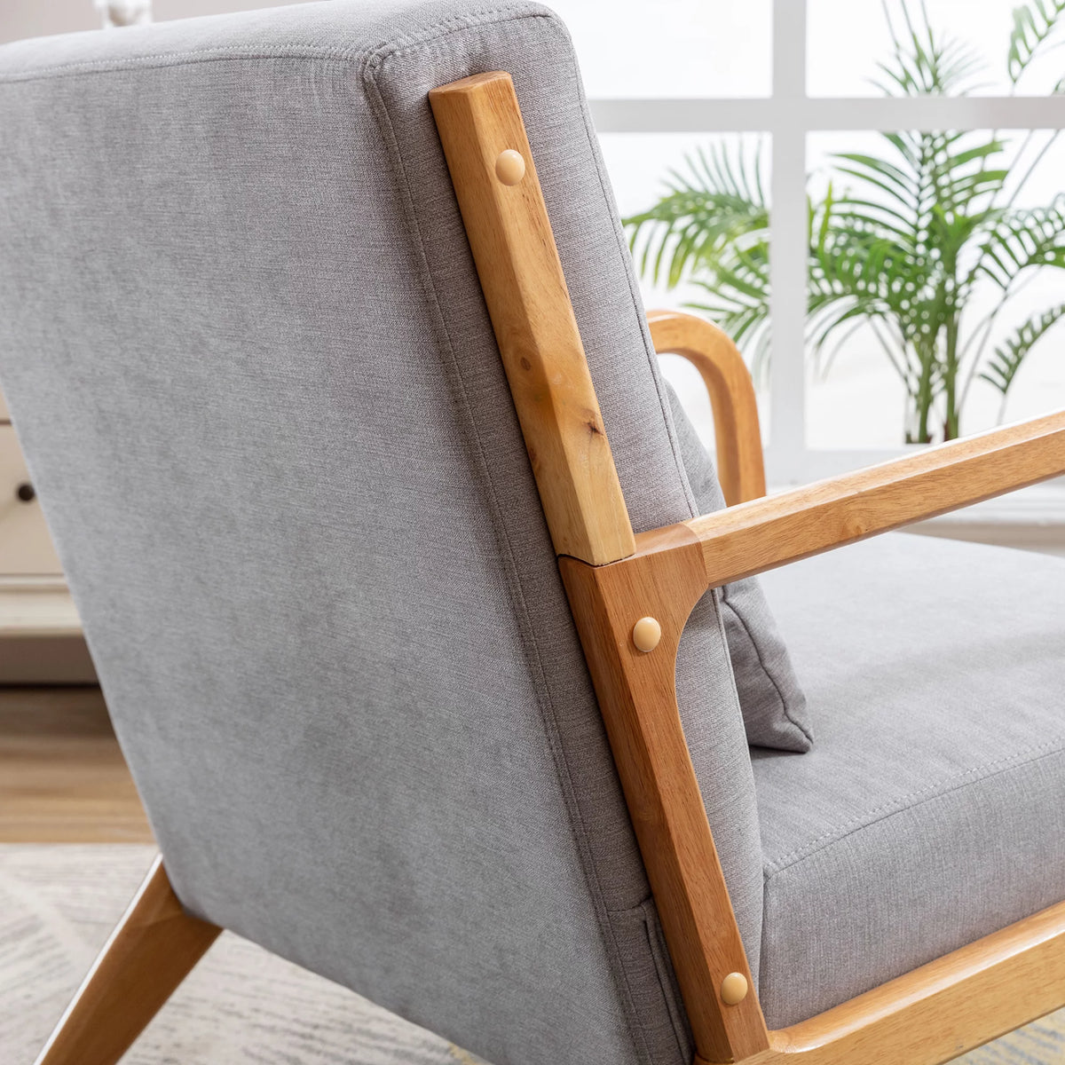 Beige Fabric Accent Armchair with Wood Frame V77770