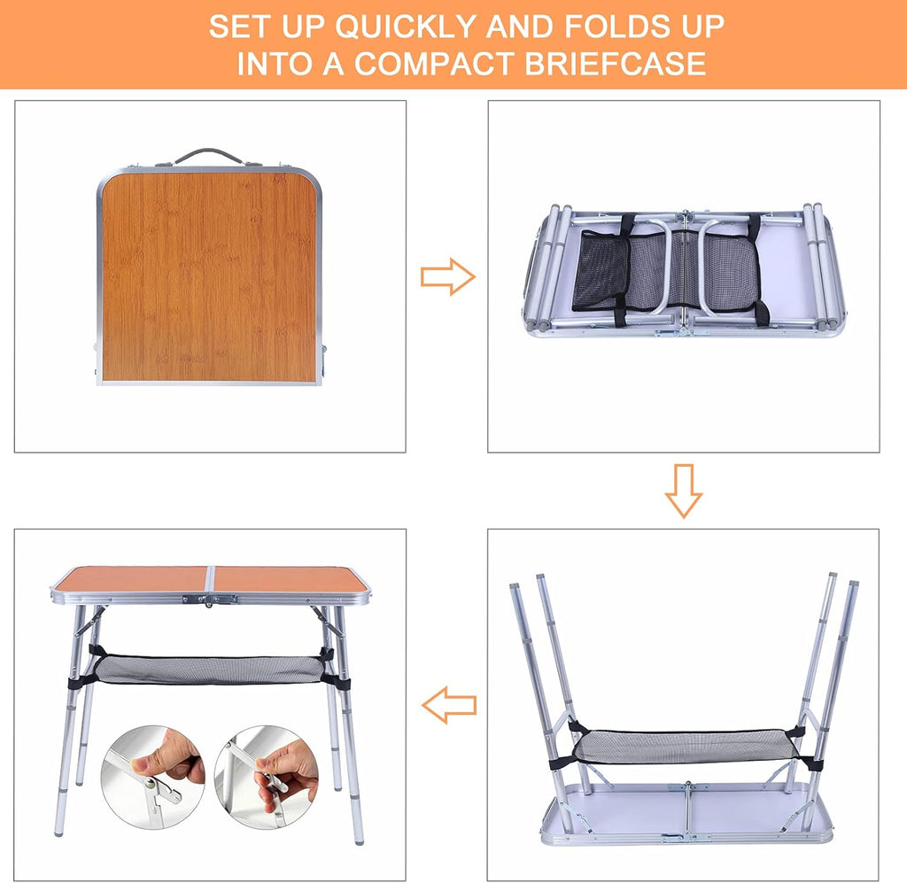 Folding Camping Table with Storage, Adjustable Height, Lightweight, 31.5x15.7 D47075