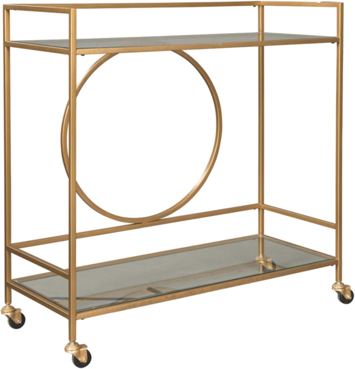 Gold Finish Metal Rolling Bar Cart with Caster Wheels A3302