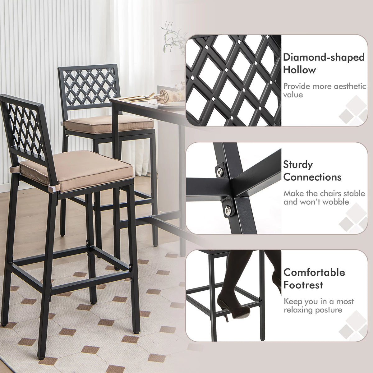 Set of 2 Metal Bar Stools with Cushion A1507