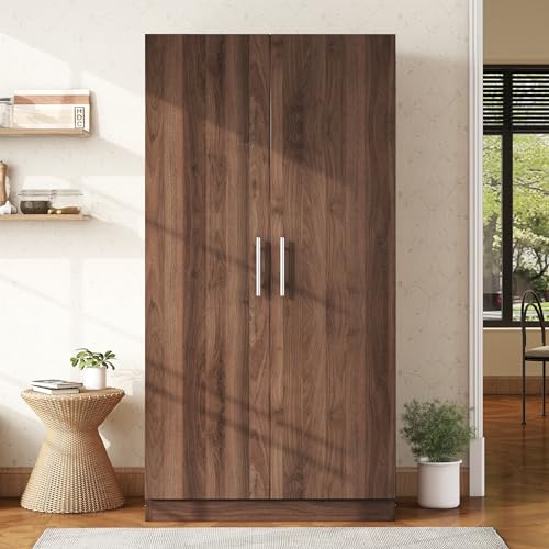White Wooden Armoire with Drawer, Hanging Rail and 5 Shelves J51046