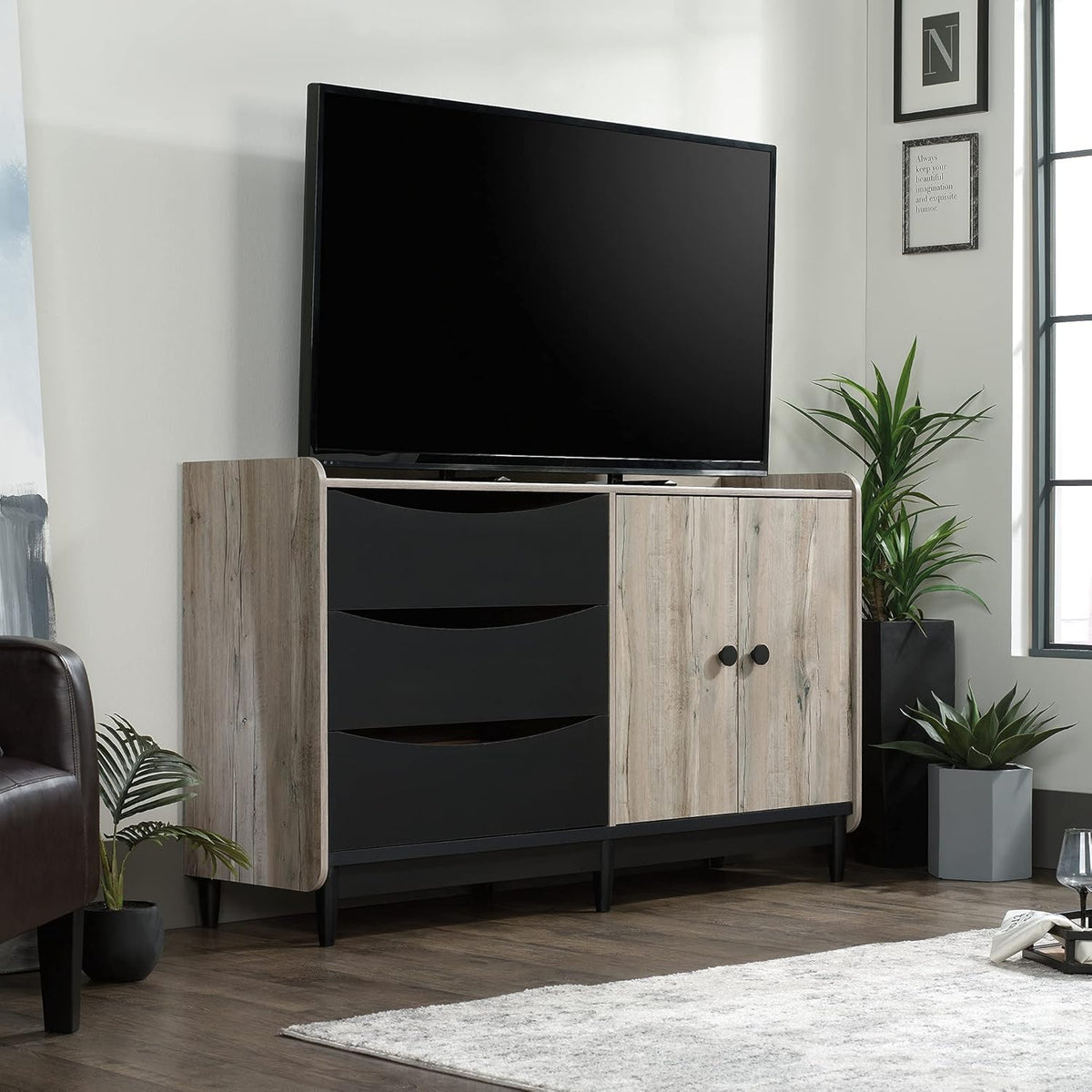 TV & Media Credenza with Drawers, Split Oak Finish P272412