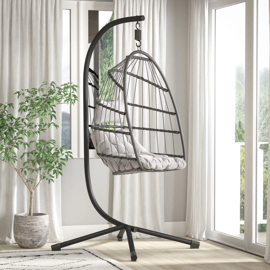 Heavy Duty All-Weather Hanging Hammock Chair C-Stand with Steel Offset Base, Black K684676