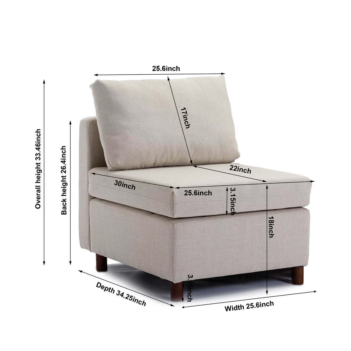 Linen Modular Sofa Armless Chair U551