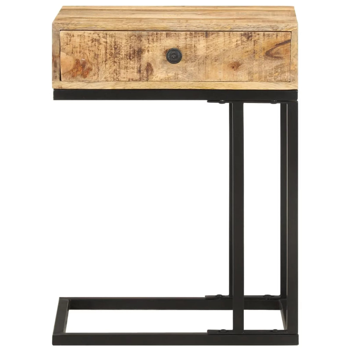 U-Shaped Side Table with Storage Drawer Mango Wood Steel Frame A7135