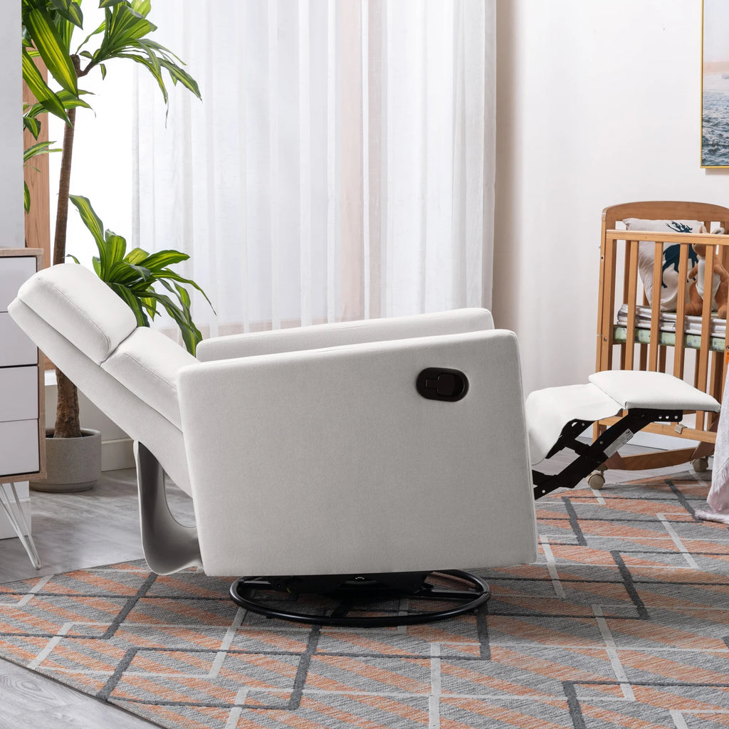 Beige Upholstered Swivel Rocker Recliner Chair L4456