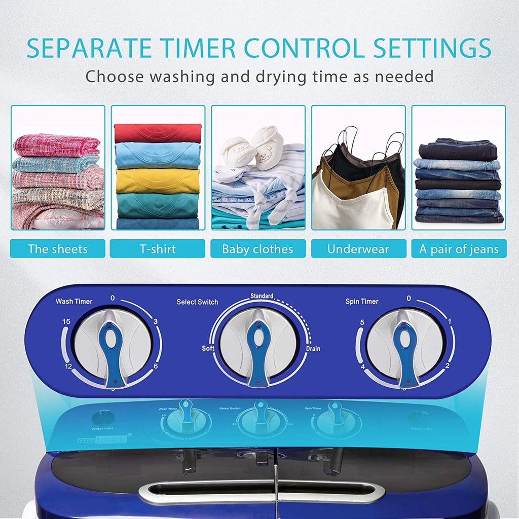 Portable 2 in 1 Twin Tub Mini Laundry Washer and Spin Dryer Combo 13.5lbs Black & White D88673