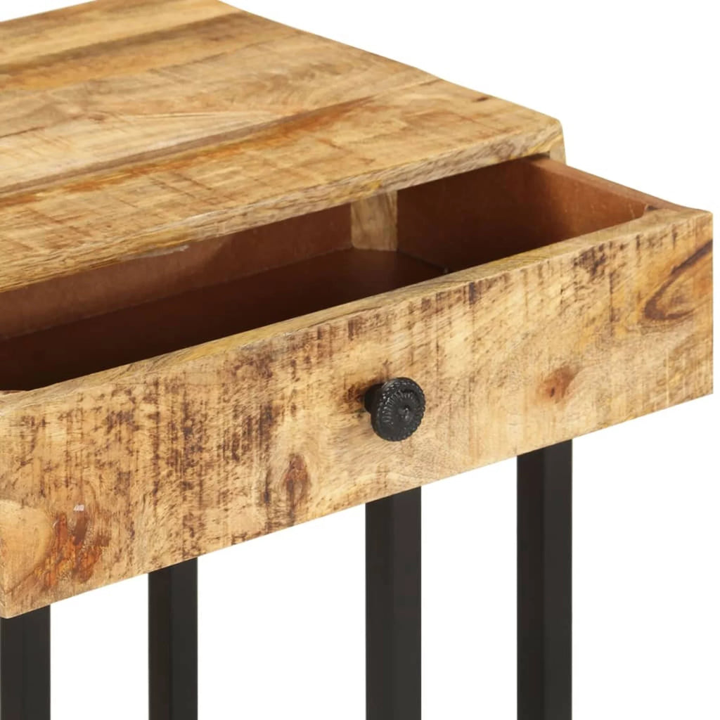 U-Shaped Side Table with Storage Drawer Mango Wood Steel Frame A7135