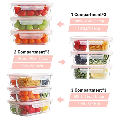 9 Pack Glass Meal Prep Containers with Lids K795800