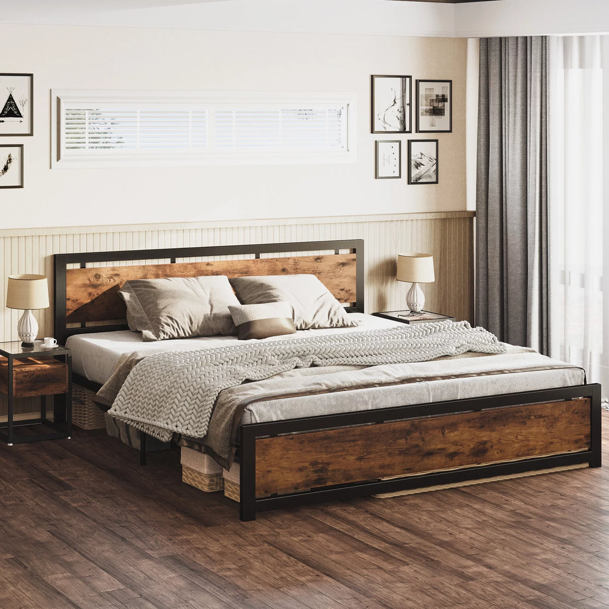King Platform Bed Frame with Headboard and Under Bed Storage M252199