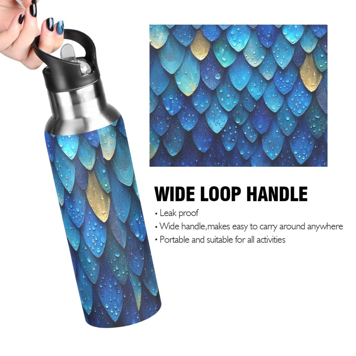 20 oz Insulated Stainless Steel Water Bottle with Straw Lid O7716