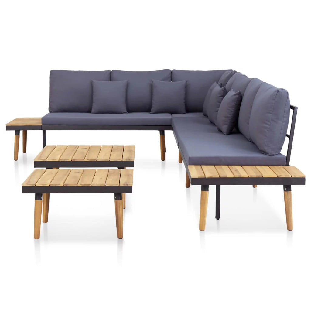 Dark Gray 7-Seater Sofa with Coffee Table Acacia Wood Outdoor Furniture Set H17308
