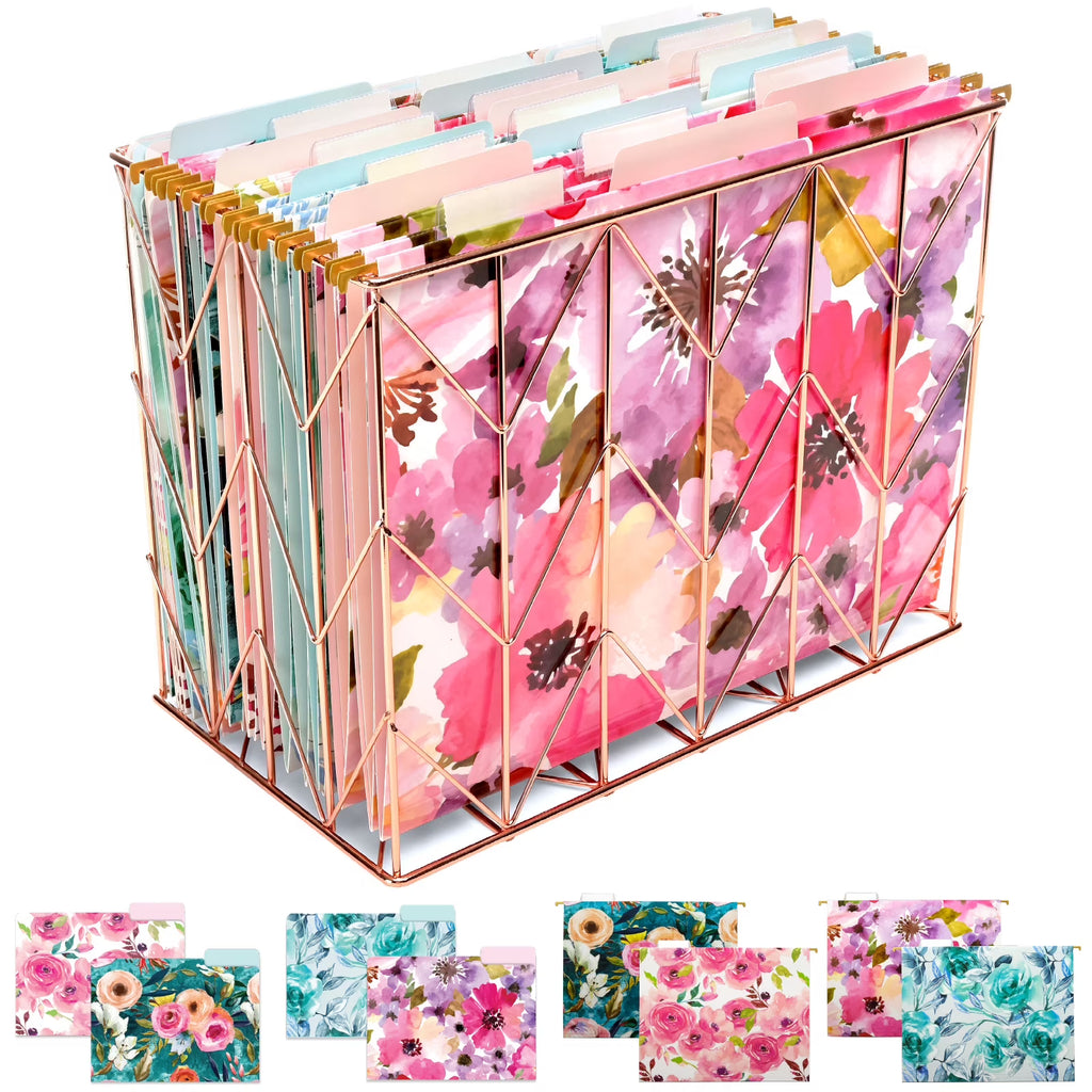 Deluxe Hanging File Folder Kit with Metal Hanging Basket, 12 Hanging Folders, 24 File Folders, Letter Size I74791