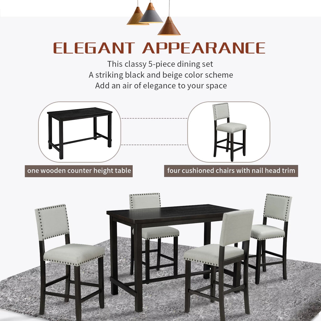 5 Piece Counter Height Dining Table Set with 4 Cushioned Chairs T77913