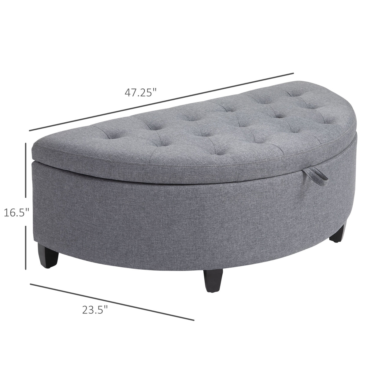 Gray Half Moon Storage Ottoman with Lift Lid T88566