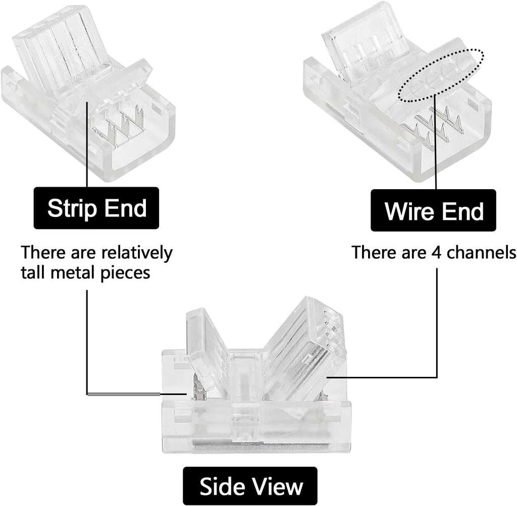 10 Pack 4 Pin LED Connector for 10mm RGB 5050 LED Strip Lights with 16.4ft Extension Cable P1853