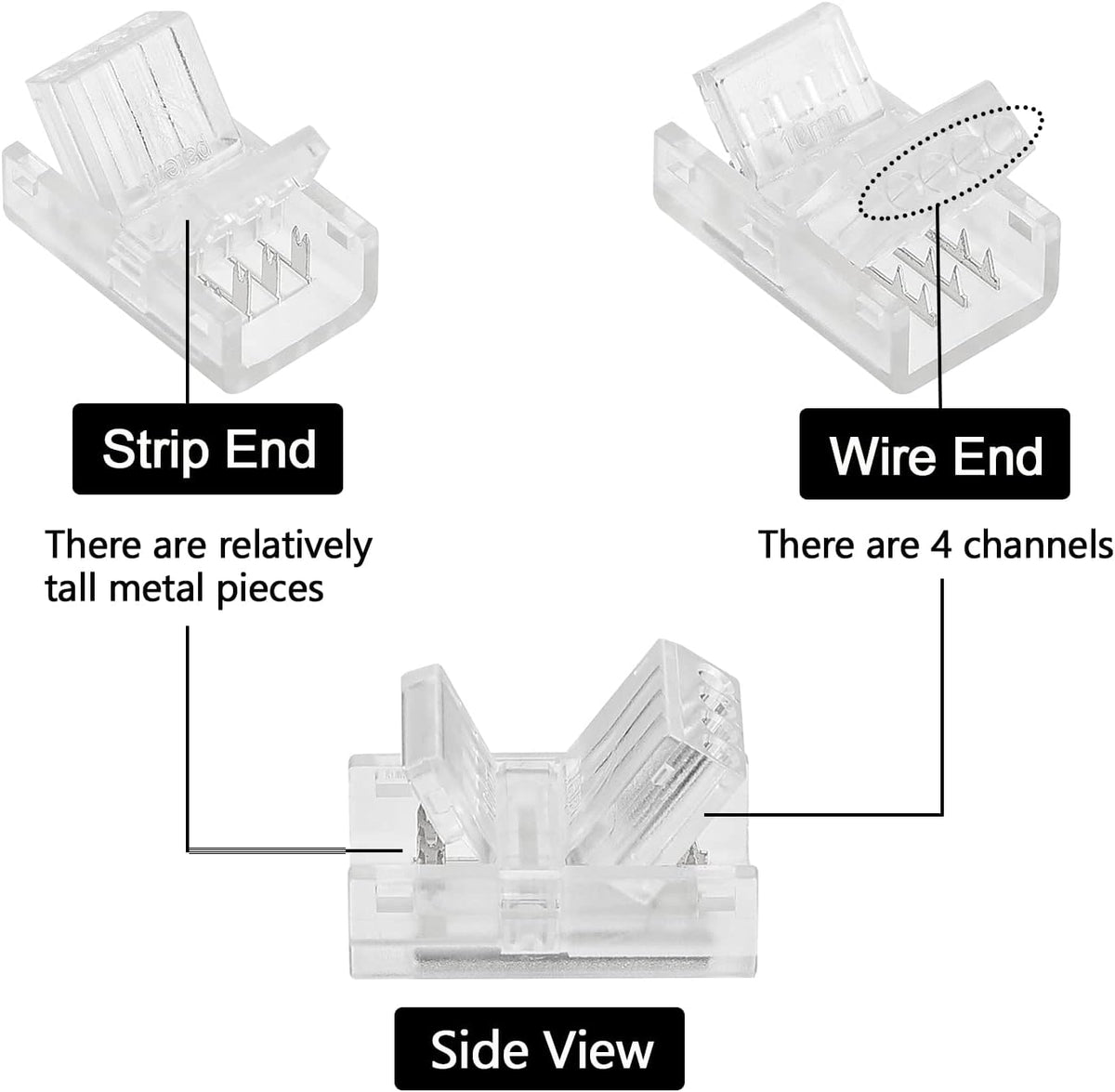 10 Pack 4 Pin LED Connector for 10mm RGB 5050 LED Strip Lights with 16.4ft Extension Cable P1853