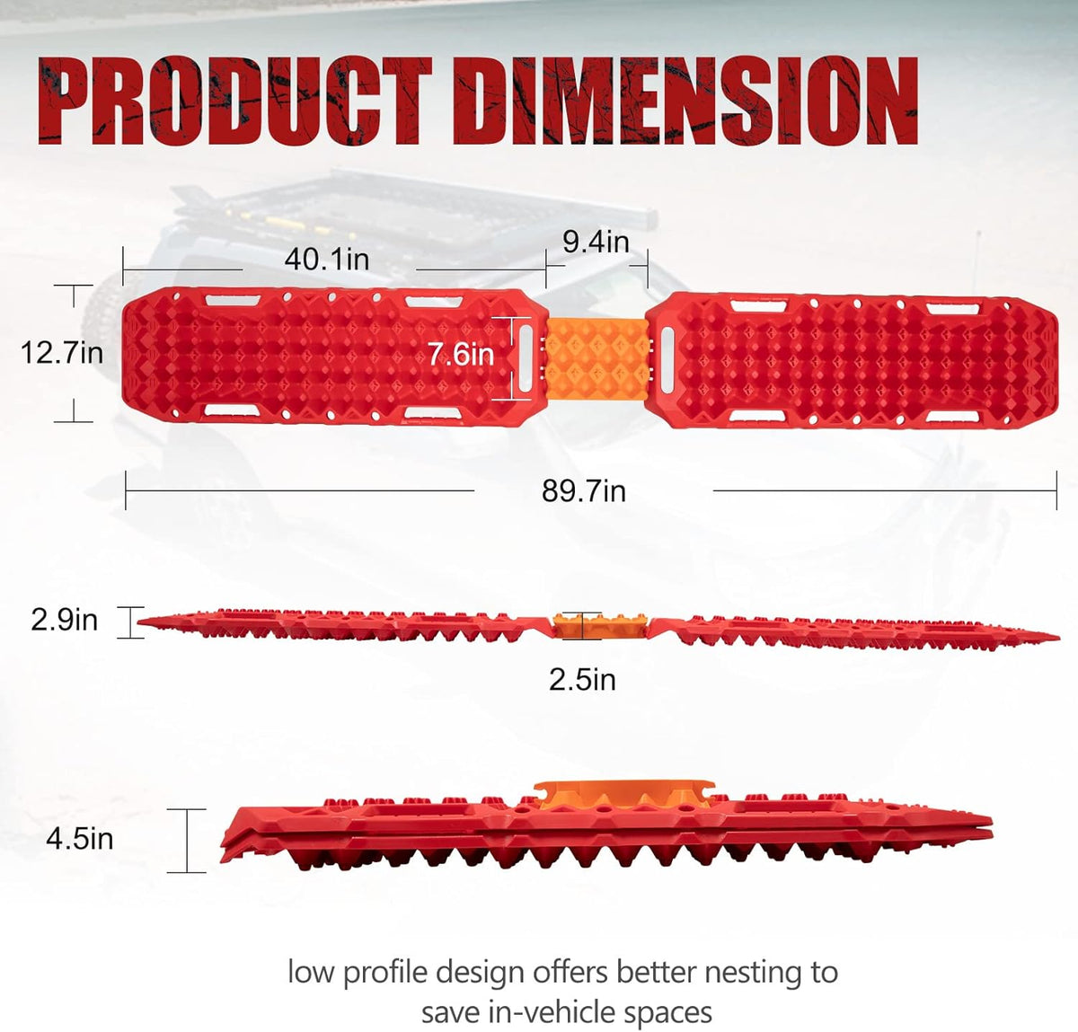 Red Off-Road Traction Boards with Jack Lift Base, 2 Pcs Recovery Track Ramp Traction Mat with Carry Bag L297