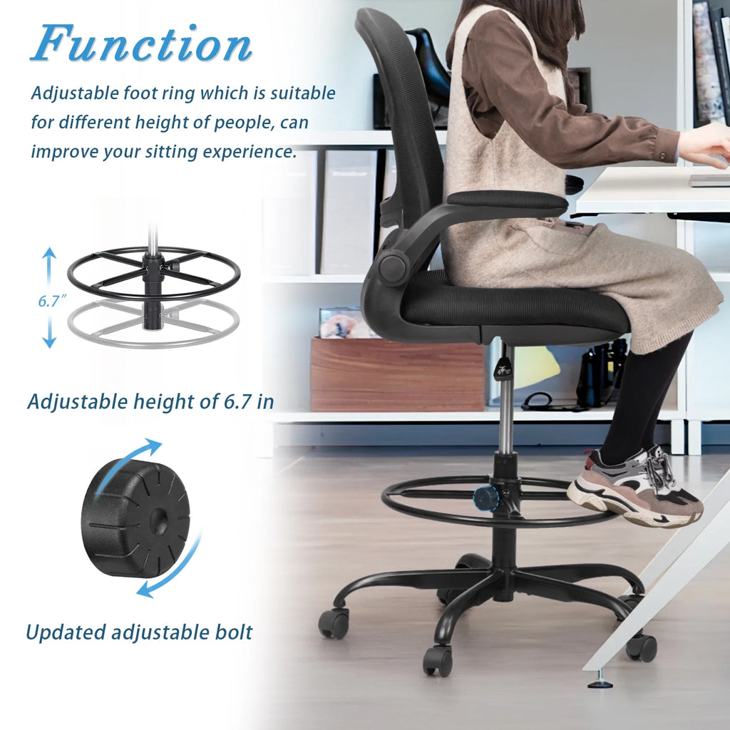 Black Adjustable Height Ergonomic Office Chair with Flip-up Armrest A683541