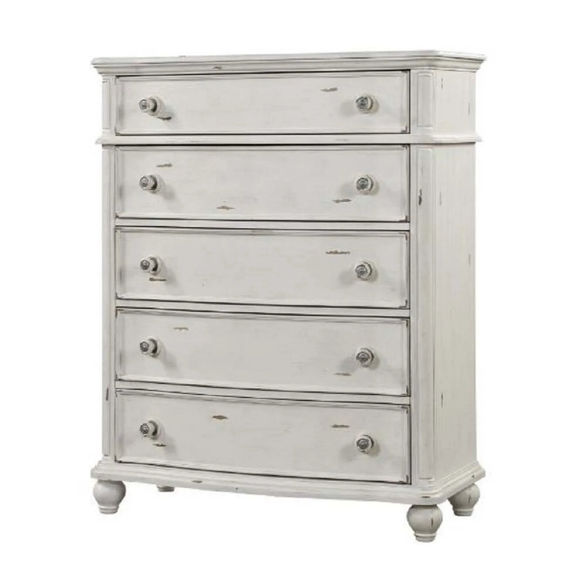Antique White 5-Drawers Wood Dresser Chest with Turned Legs A865