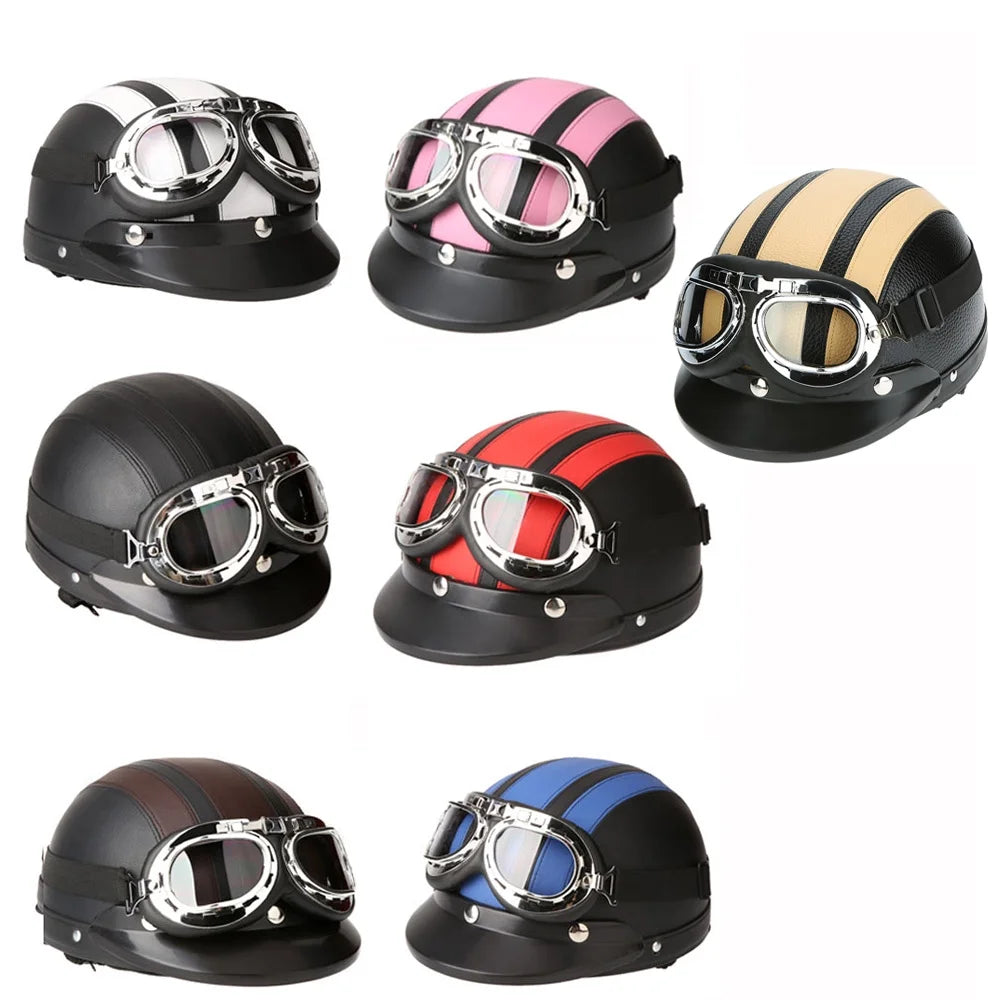 Open Face Half Leather Motorcycle Helmet with Visor P318