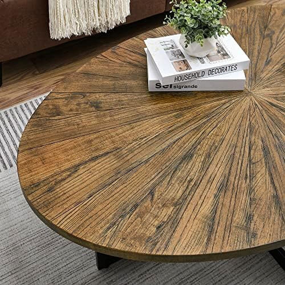 Round Solid Wood Coffee Table with Metal Legs R62918