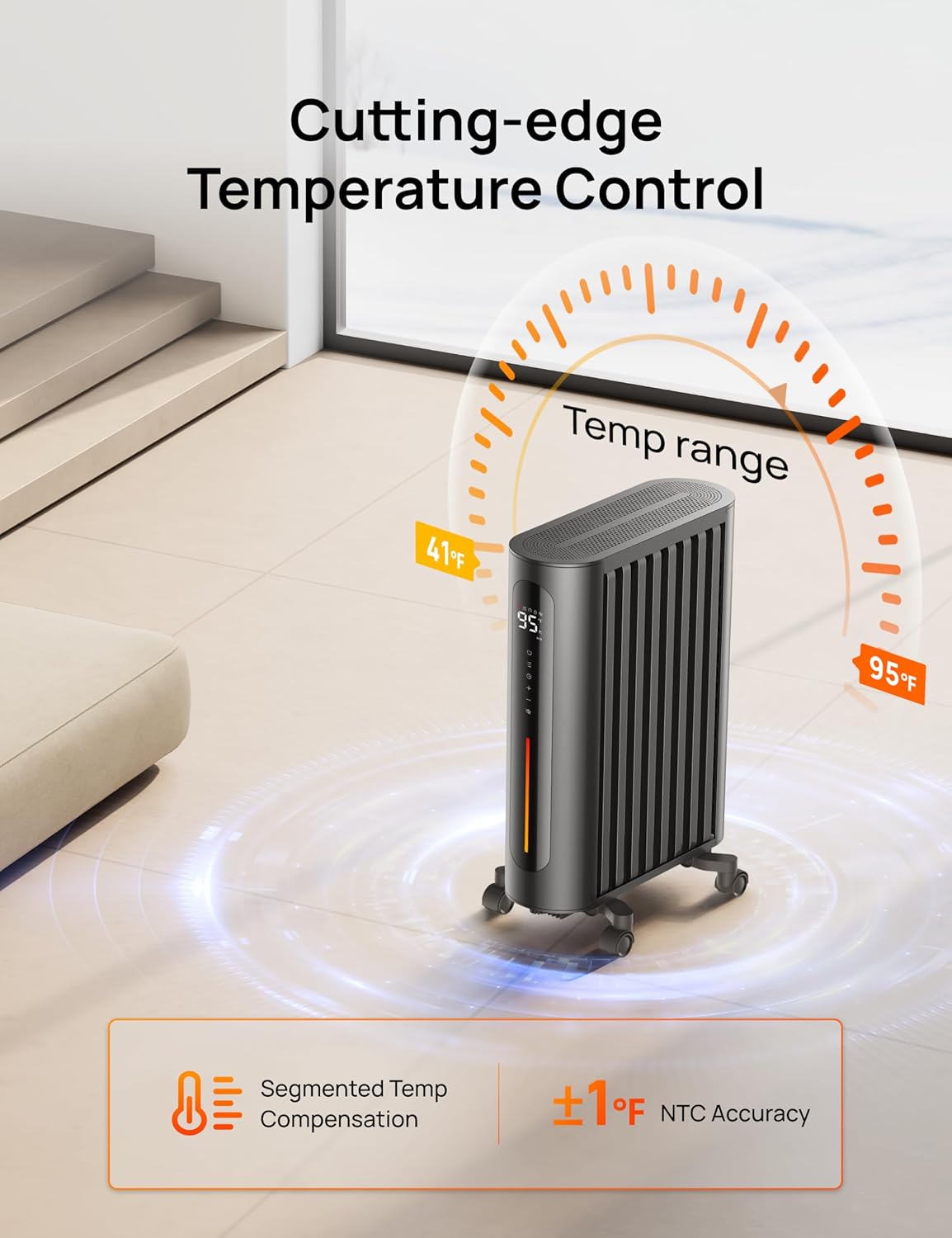 1500W Oil Filled Radiator Heater with Remote Control, Gray N6571