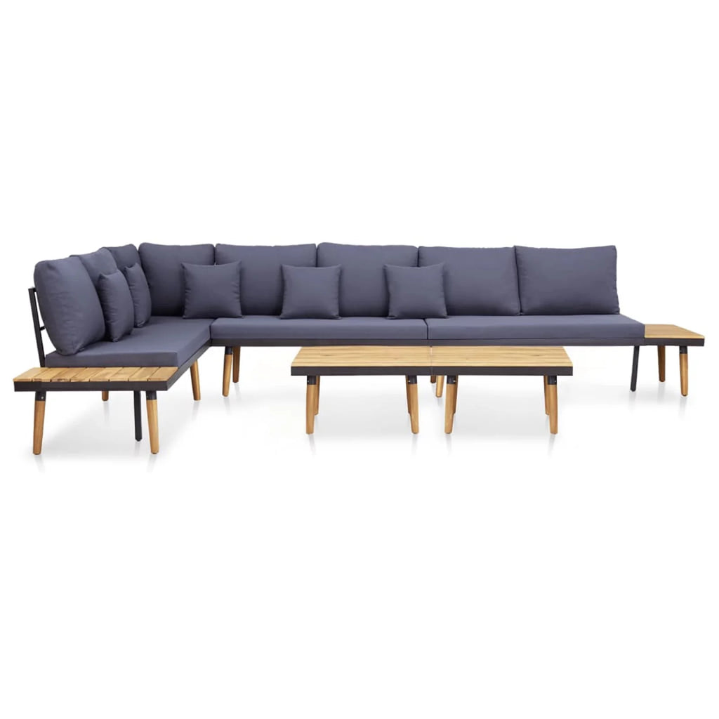 Dark Gray 7-Seater Sofa with Coffee Table Acacia Wood Outdoor Furniture Set H17308