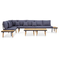Dark Gray 7-Seater Sofa with Coffee Table Acacia Wood Outdoor Furniture Set H17308