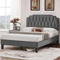 Velvet Upholstered Platform Bed with Curved Headboard Dark Gray Full Bed X662