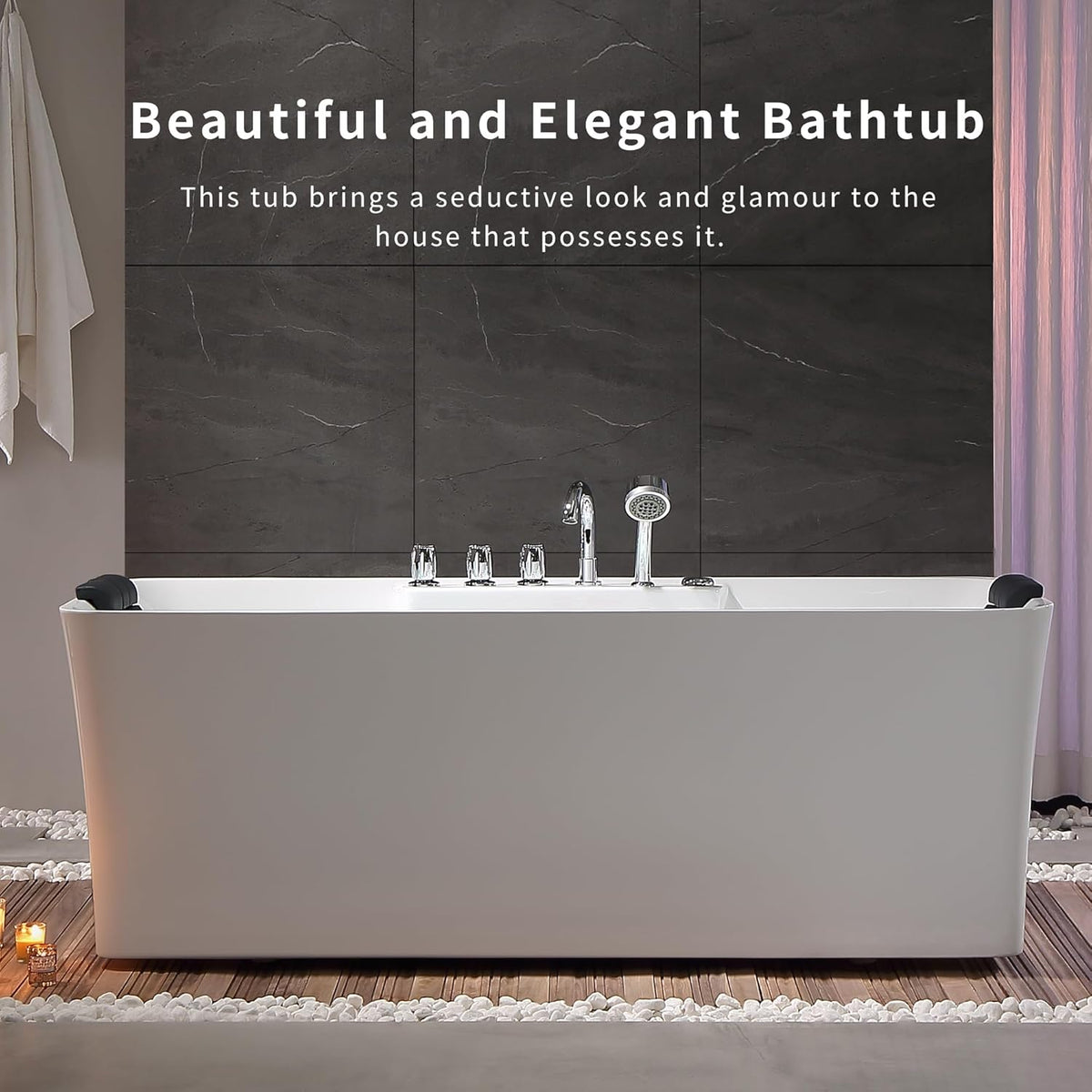 67 Inch Freestanding Acrylic Whirlpool Bathtub with 8 Jets, White S9564