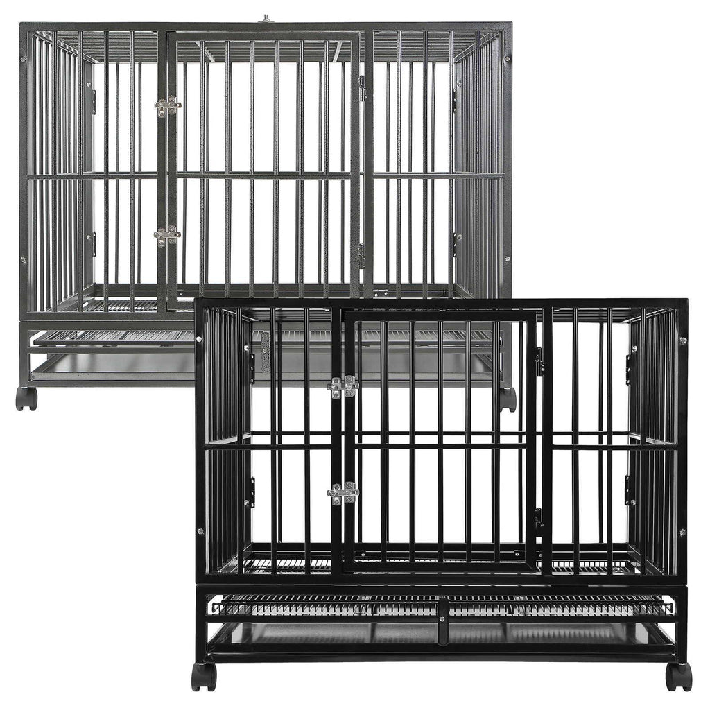 Silver Two-Door Dog Crate with Tray Z96648