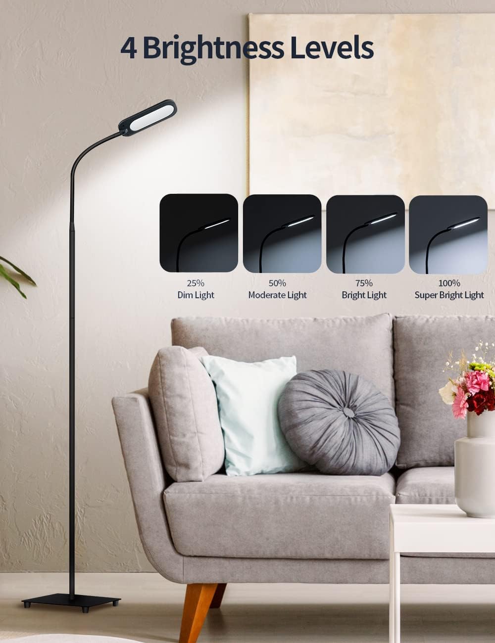Black LED Floor Lamp with Adjustable Gooseneck J28679