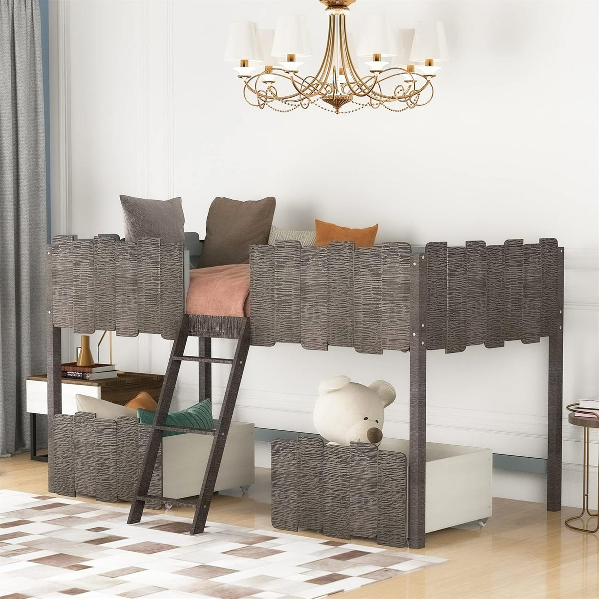 White Twin Loft Bed with Storage Drawers G625792