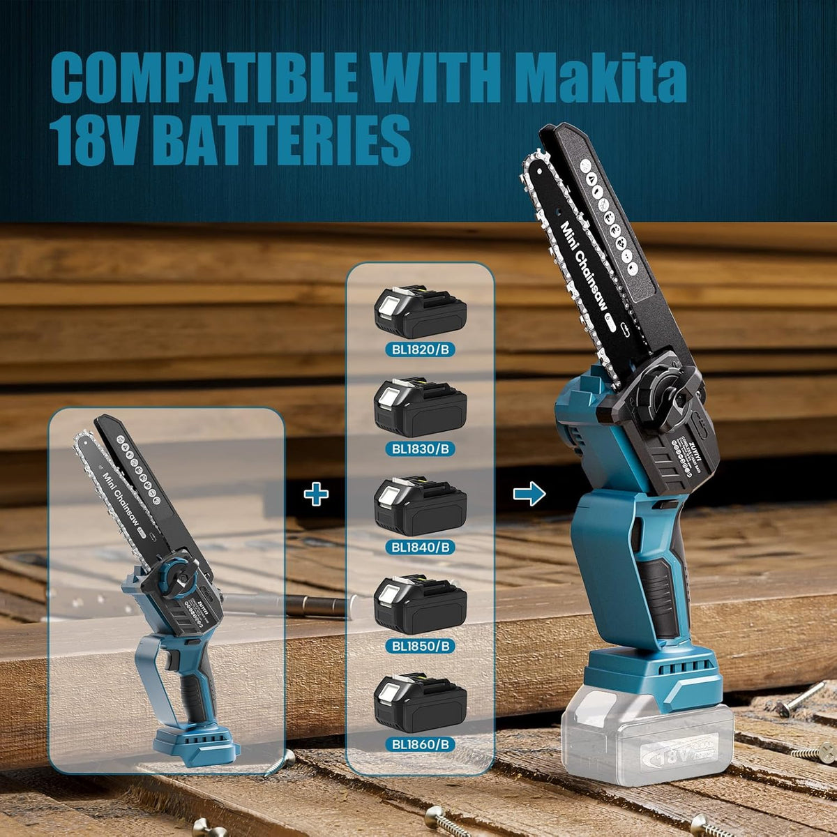 Mini Chainsaw Cordless 6 Inch & 8 Inch Brushless Handheld Chain Saw with Oiler Electric Chainsaw D886402