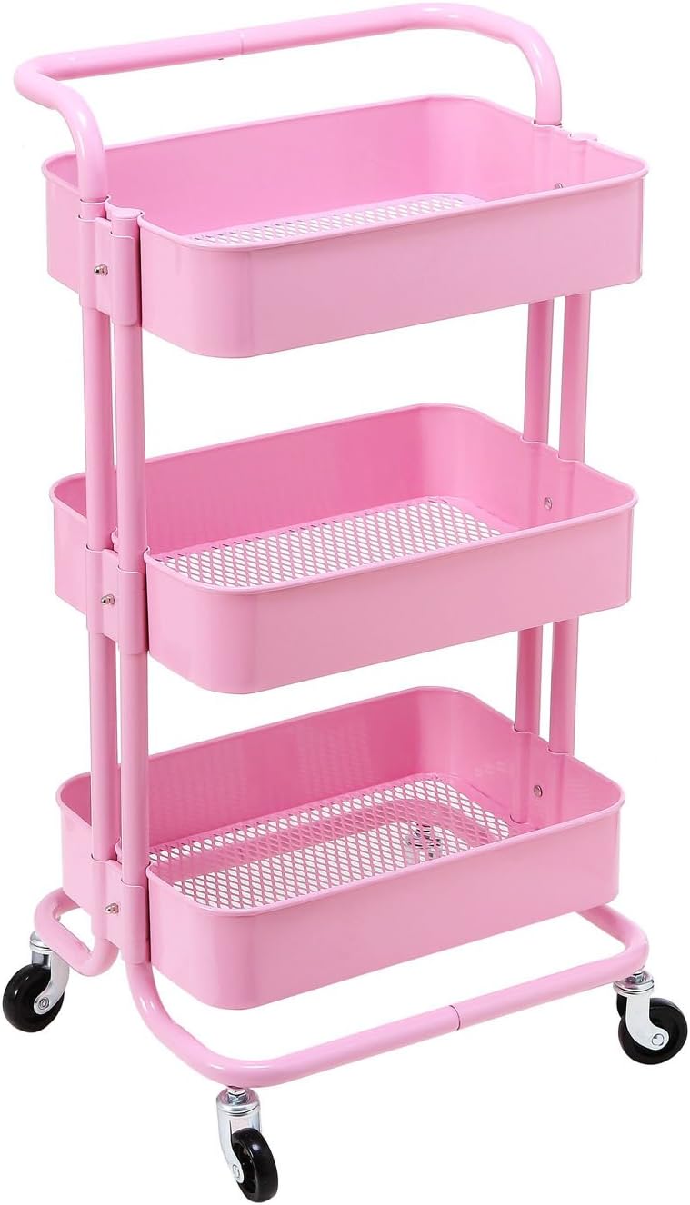 3-Tier Metal Rolling Utility Cart with Handles J257456