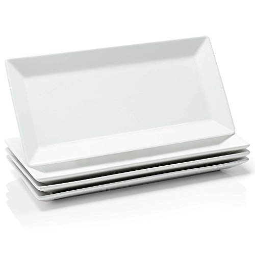 White 12 Inch Porcelain Rectangular Serving Platters Set of 4 M5175