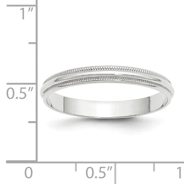 Solid 18K White Gold 3mm Milgrain Half Round Wedding Band Ring Size 14 H39249