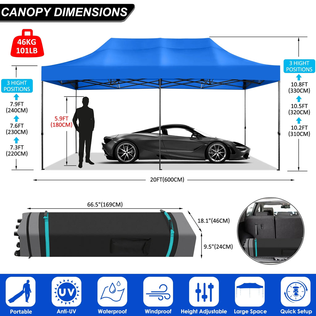 10' x 20' Pop Up Canopy Tent Straight Leg Shelter with Roller Bag, Blue B228